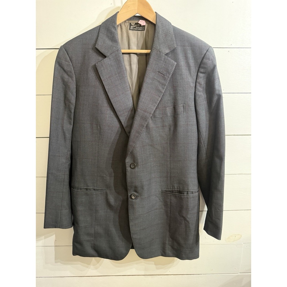VTG Henry Poole & Co Blazer Mens 44R Savile‎ Row London Grey Red Plaid Bespoke